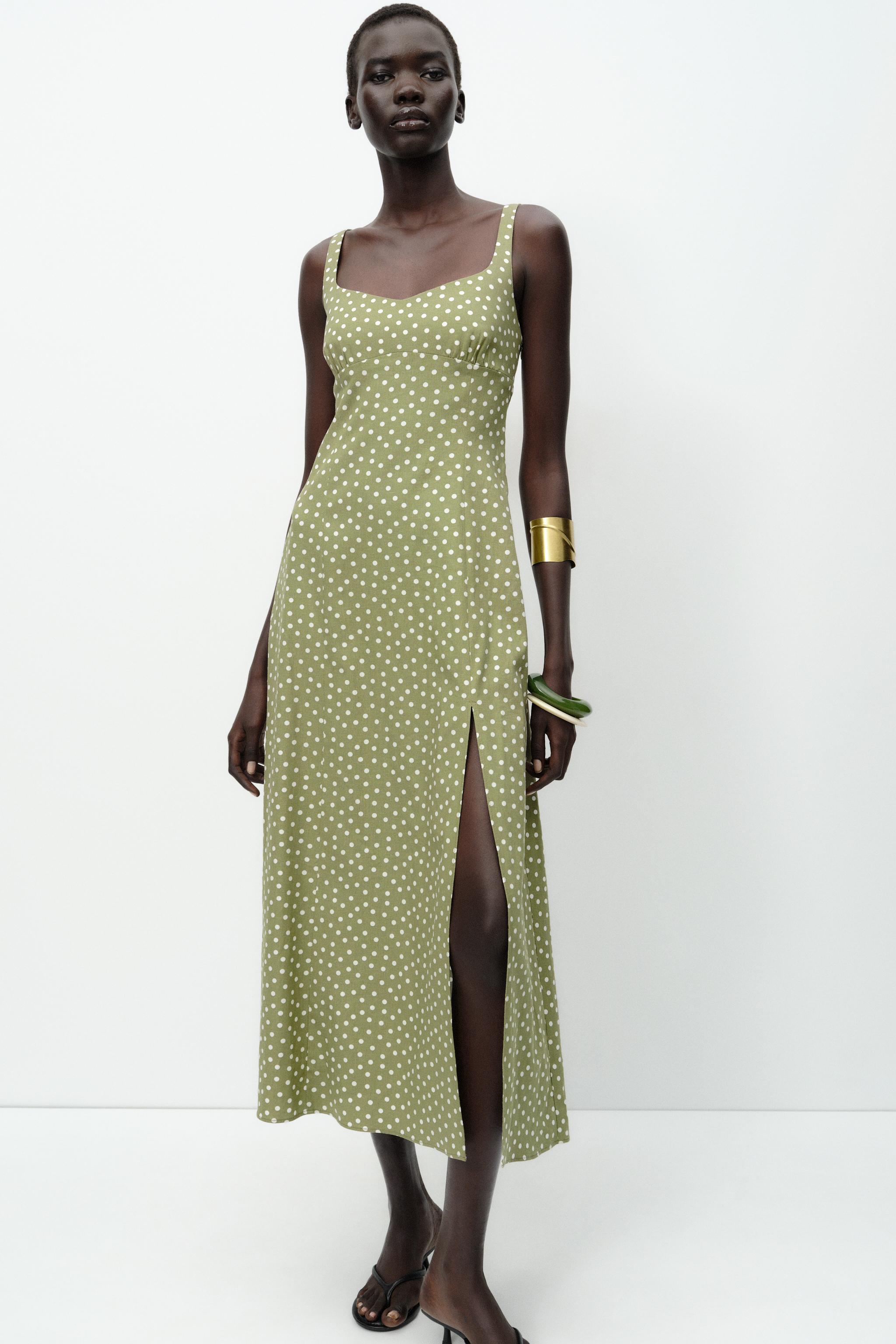 Polka Dot Linen Blend Midi Dress