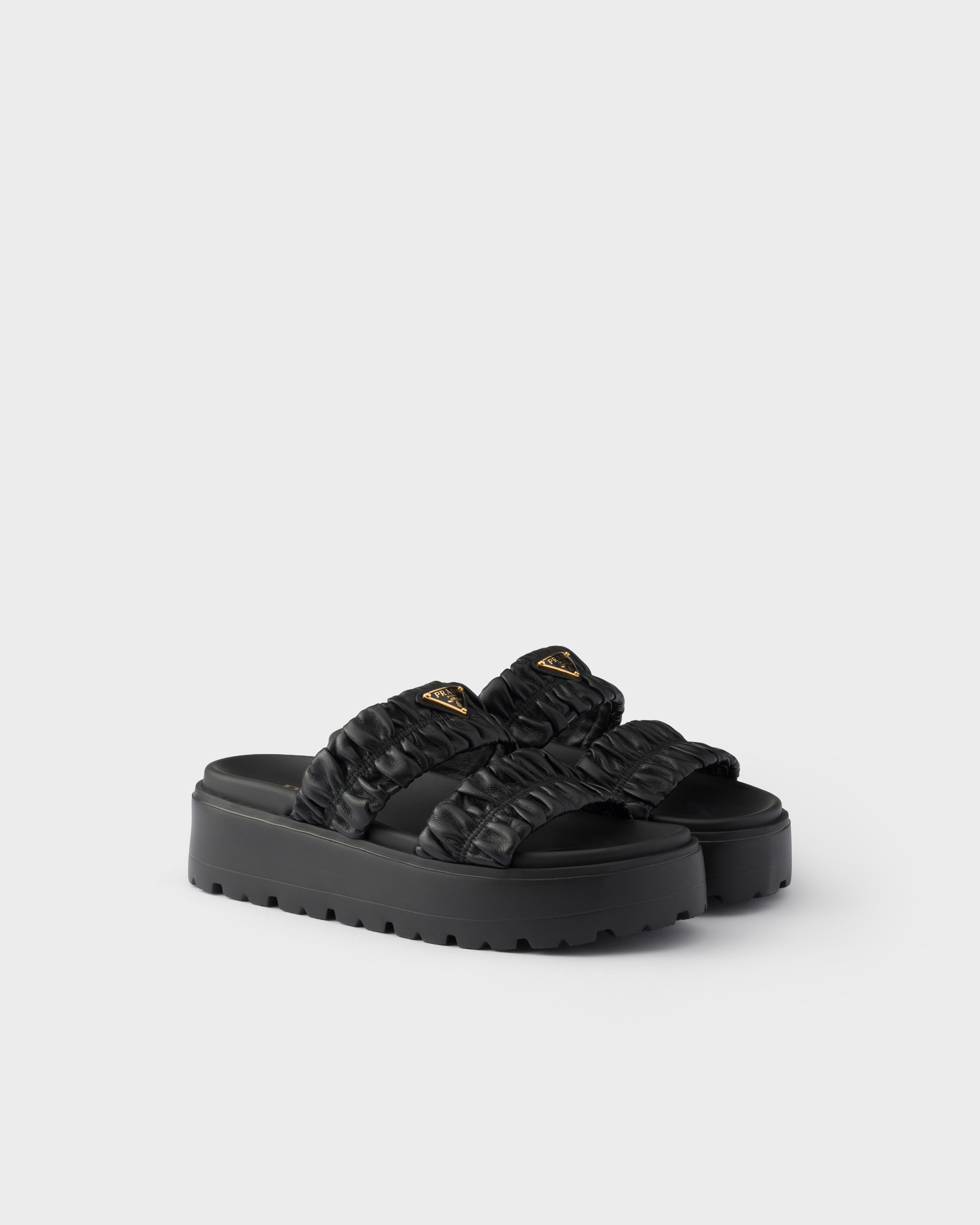 Matelass&amp;eacute; Nappa Leather Flatform Slides Black