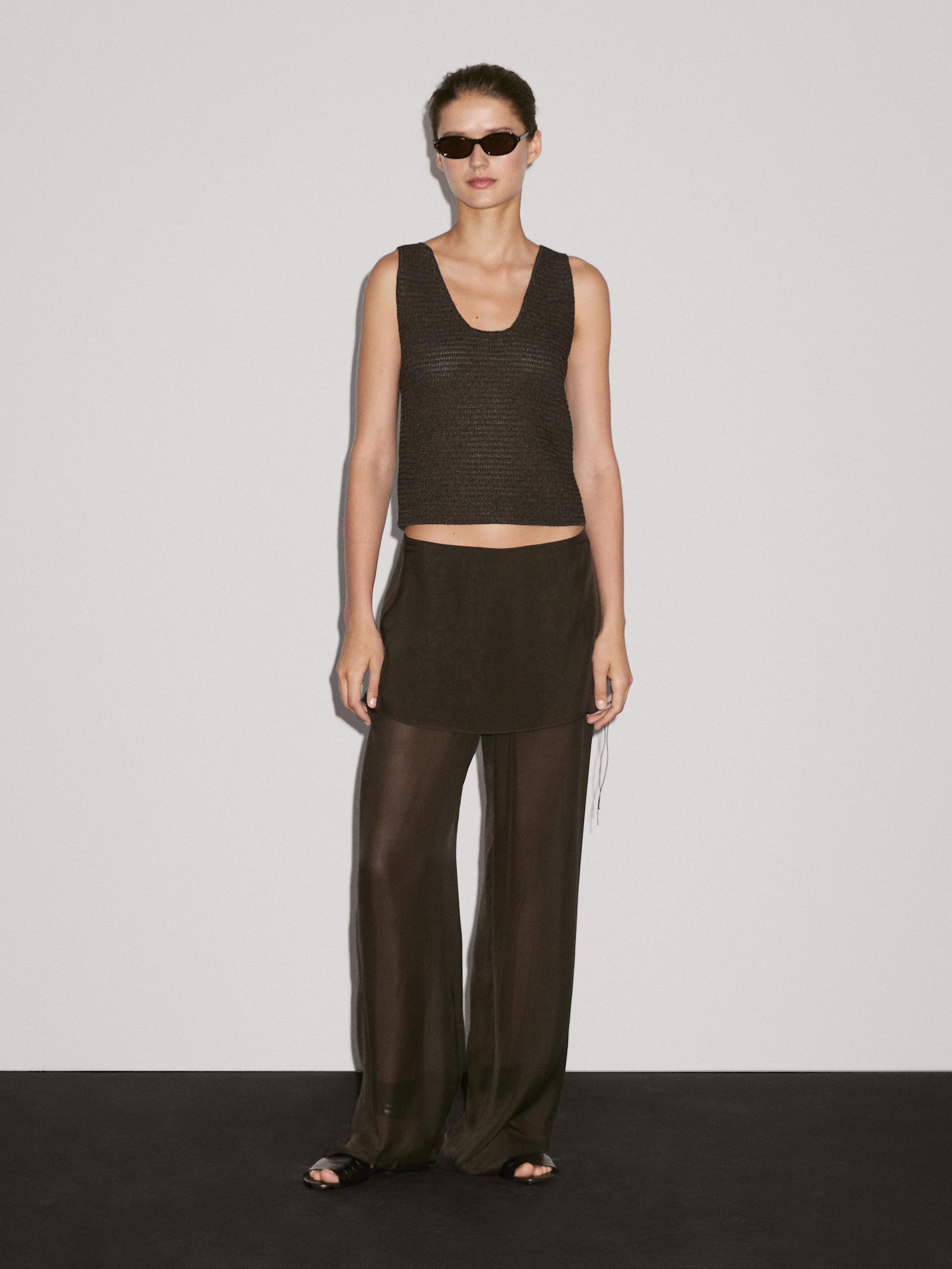 Massimo Dutti, Flowing Contrast 100% Silk Trousers