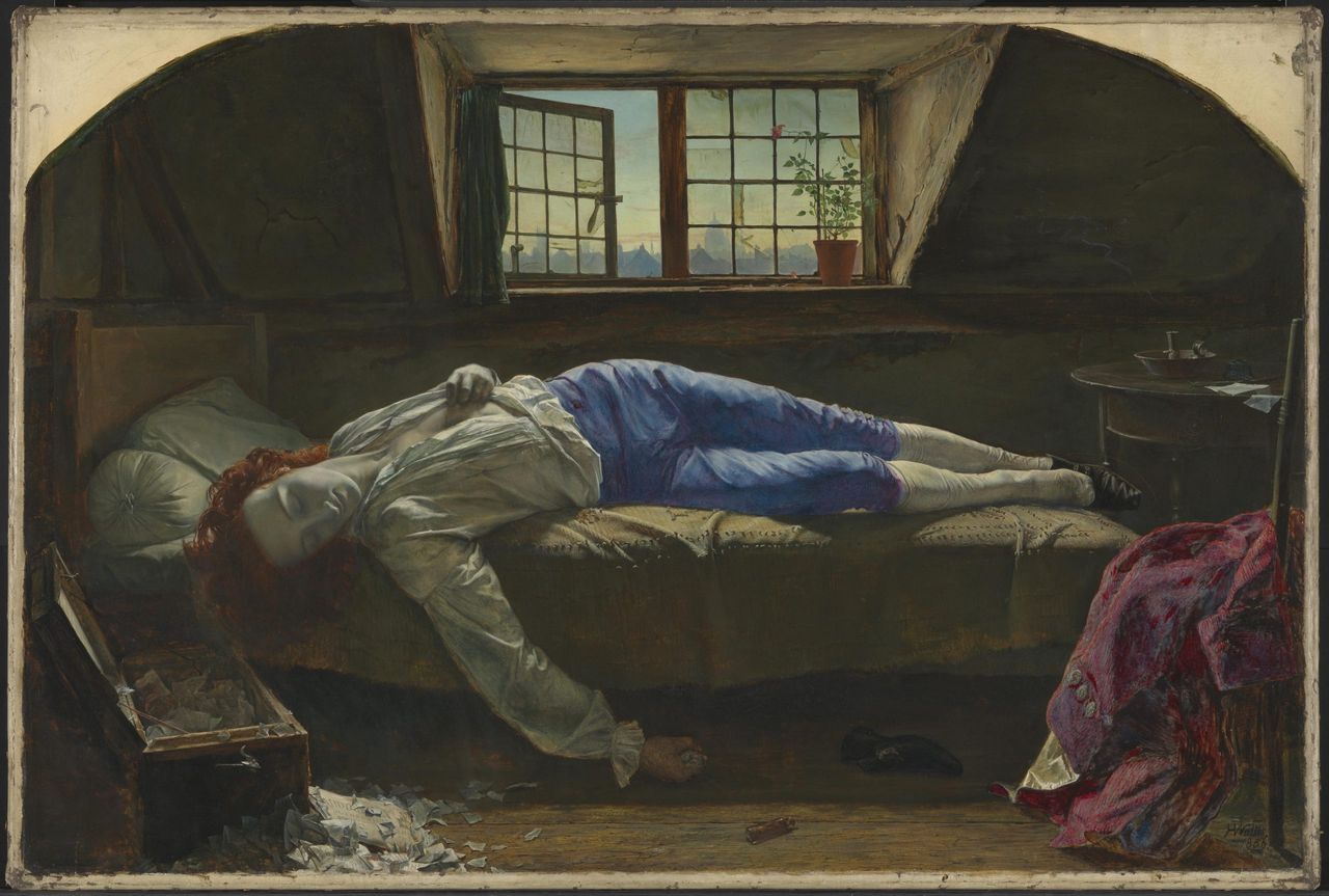 Chatterton, also called The Death of Chatterton, 1856, oil on canvas, 241⁄2in by 363⁄4in, by Henry Wallis (1830–1916), Tate Collection.