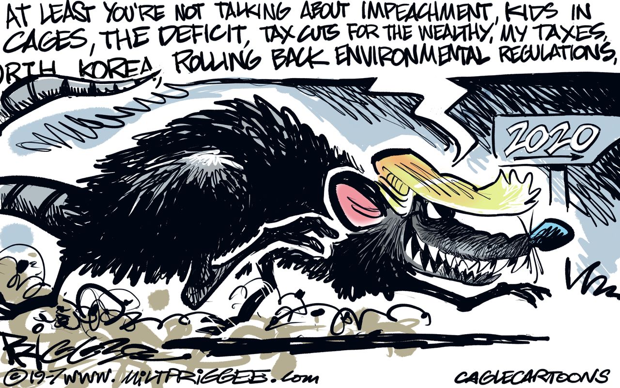 Political Cartoon U.S. Rat 2020 Race Trump Baltimore Tweets Impeachment Tax Cuts