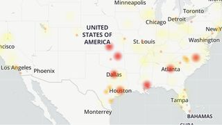 A map of the United States showing mobile network outages