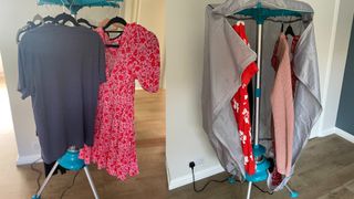 heated clothes airer with cover during testing in our homes