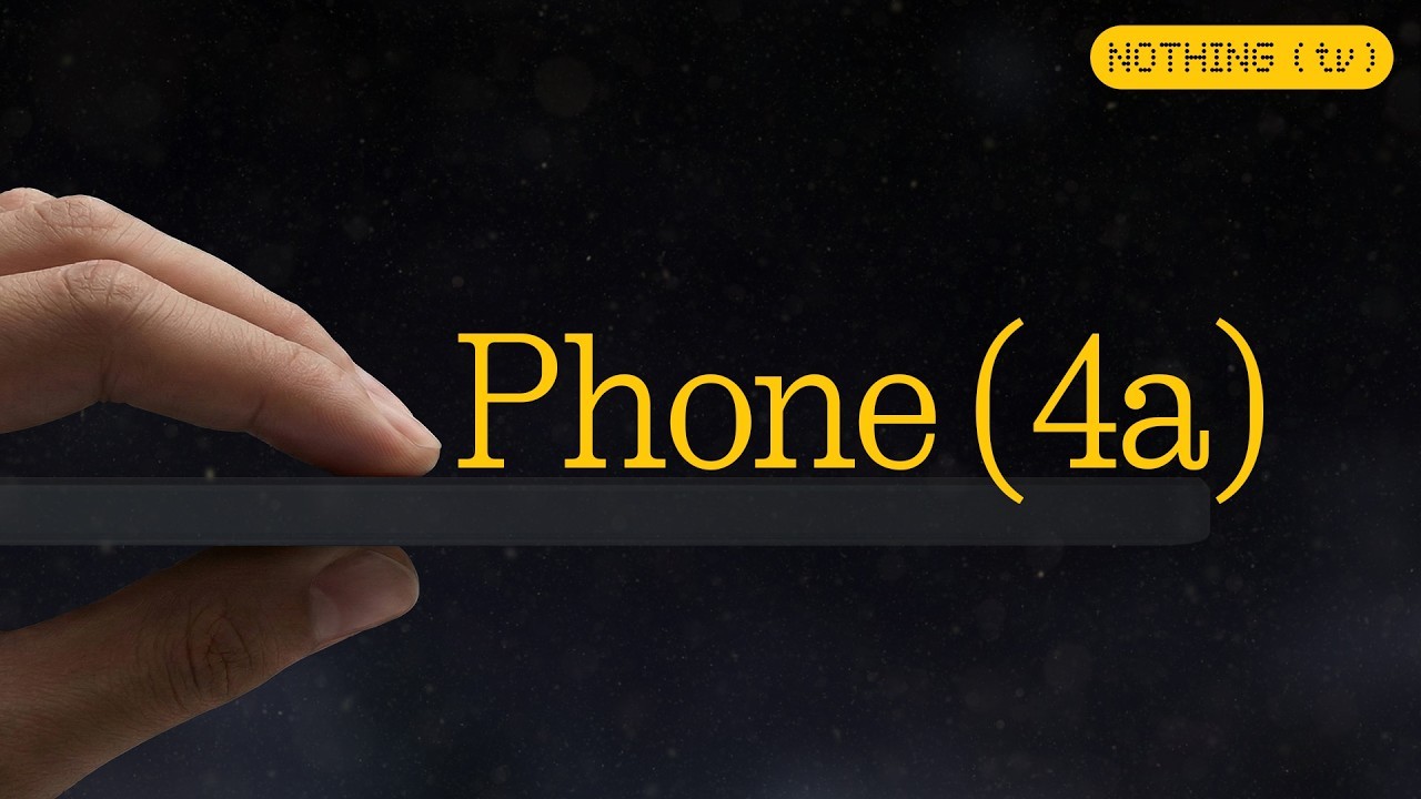A hand holds a very thin, dark smartphone edge-on against a starry background, featuring the yellow text "Phone (4a)" and the "NOTHING (tv)" logo.