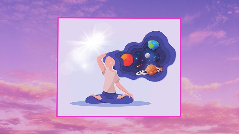 illustration of woman with planets in her hair, meant to symbolize march astrology events in 2022