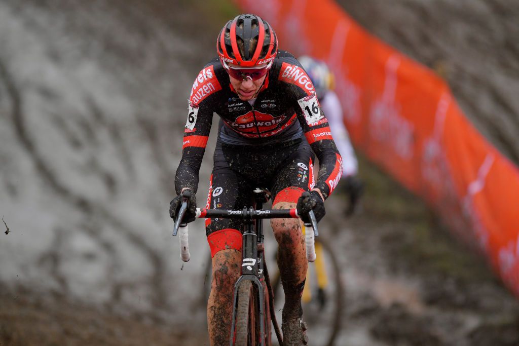 HULST NETHERLANDS JANUARY 03 Michael Vanthourenhout of Belgium and Team Pauwels Sauzen Bingoal Mud during the 5th Vestingcross World Cup 2021 Mens Elite CX Vestingcross CXWorldCup Hulst on January 03 2021 in Hulst Netherlands Photo by Luc ClaessenGetty Images