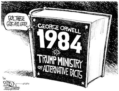 Political Cartoon U.S. 1984 alternative facts Trump