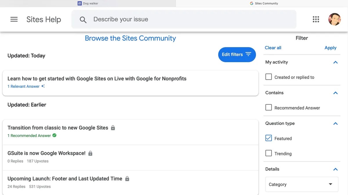 Screenshot of Google Sites website builder