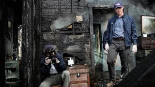 Gibbs and Lala Dominguez at burned house crime scene in NCIS: Origins