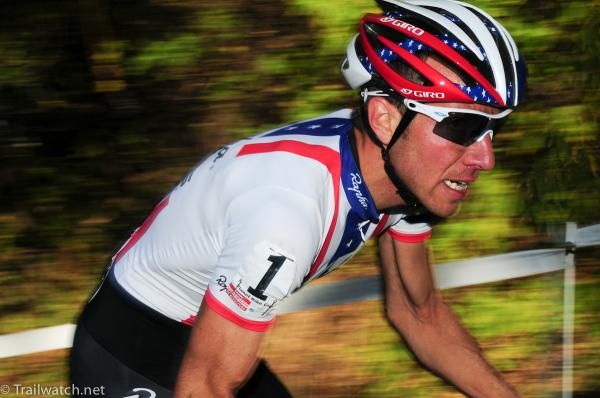 Jeremy Powers (Rapha Focus) climbing with determination to reach the leaders