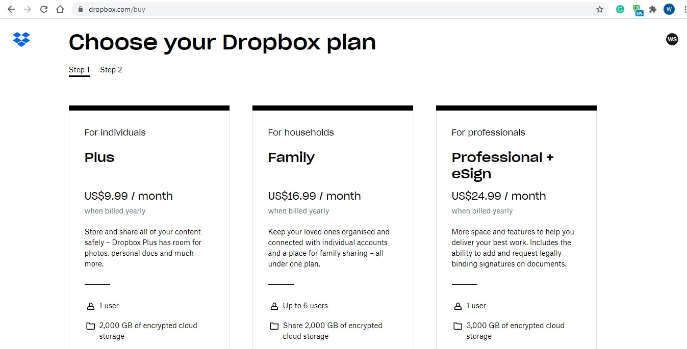 cheapest dropbox plan