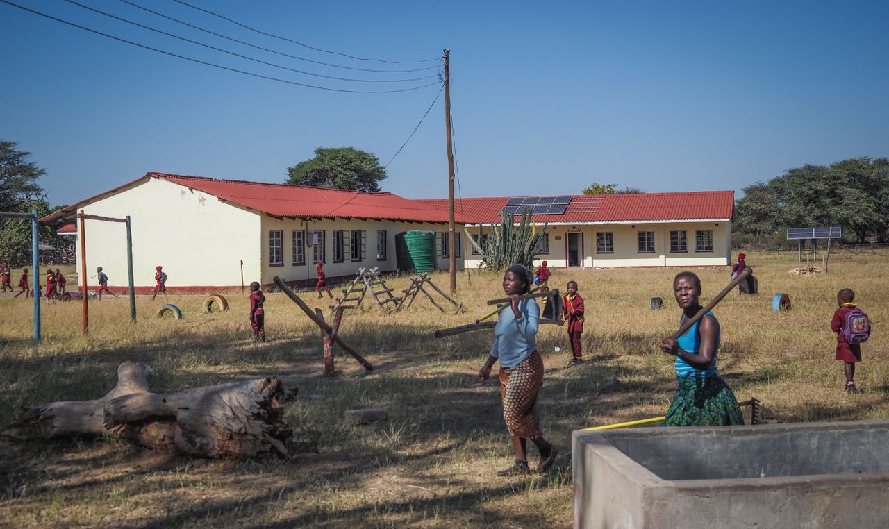 Solar panels on top of an African school