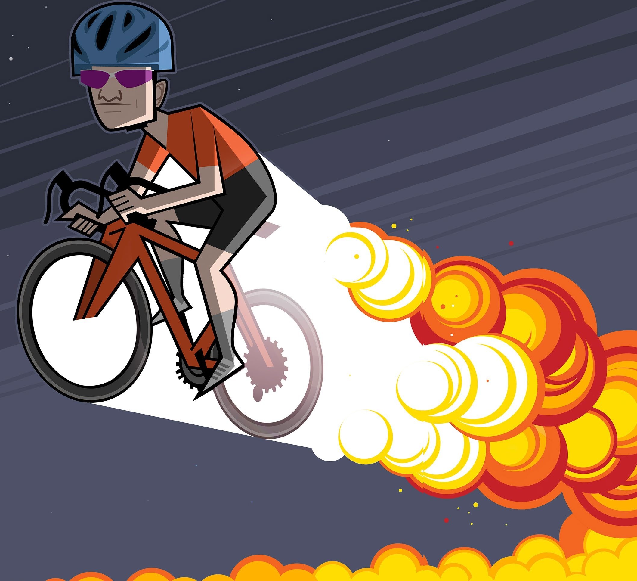 Illustration of a cyclist taking off literally in flames