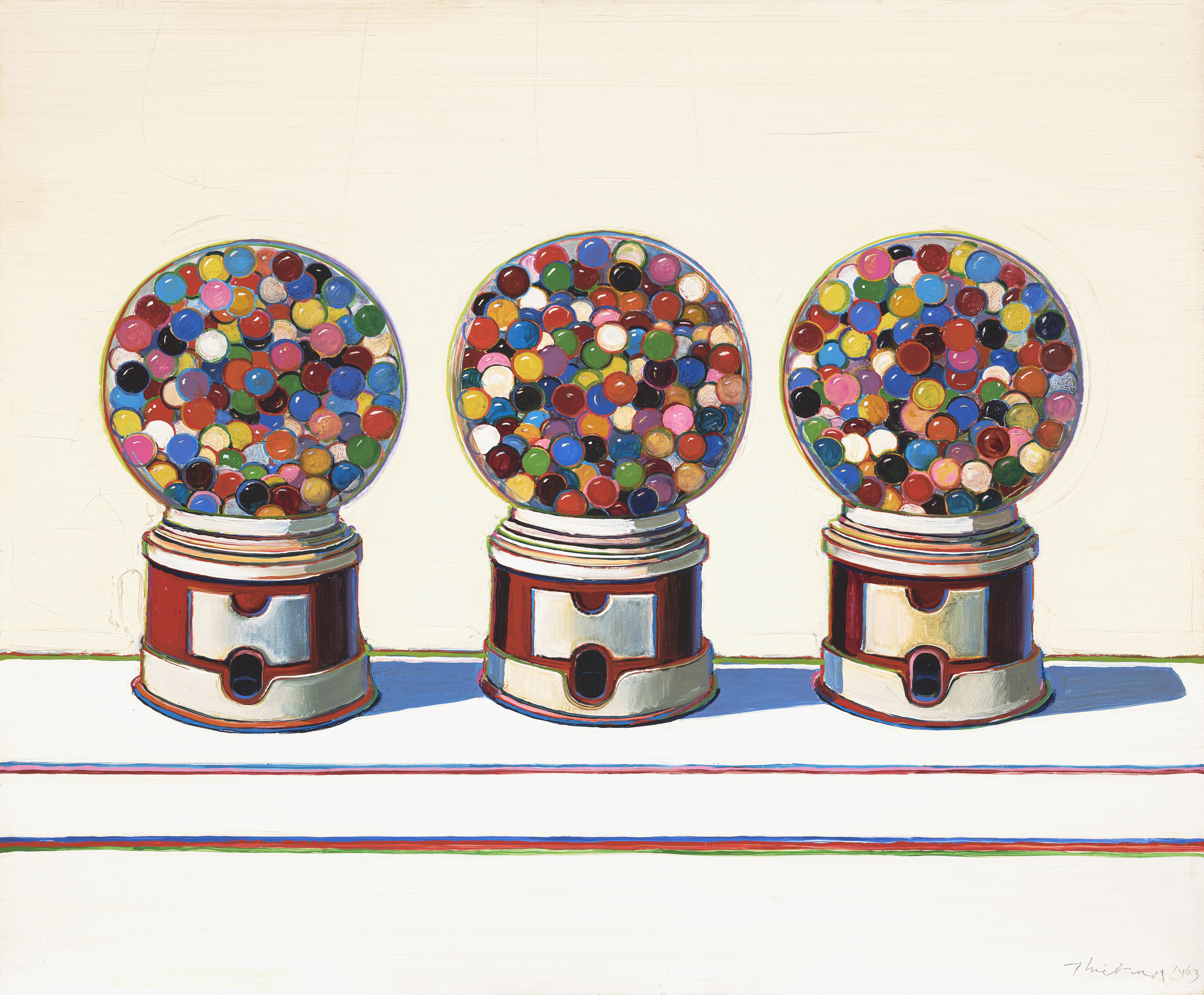 Painting of three gum-ball machines