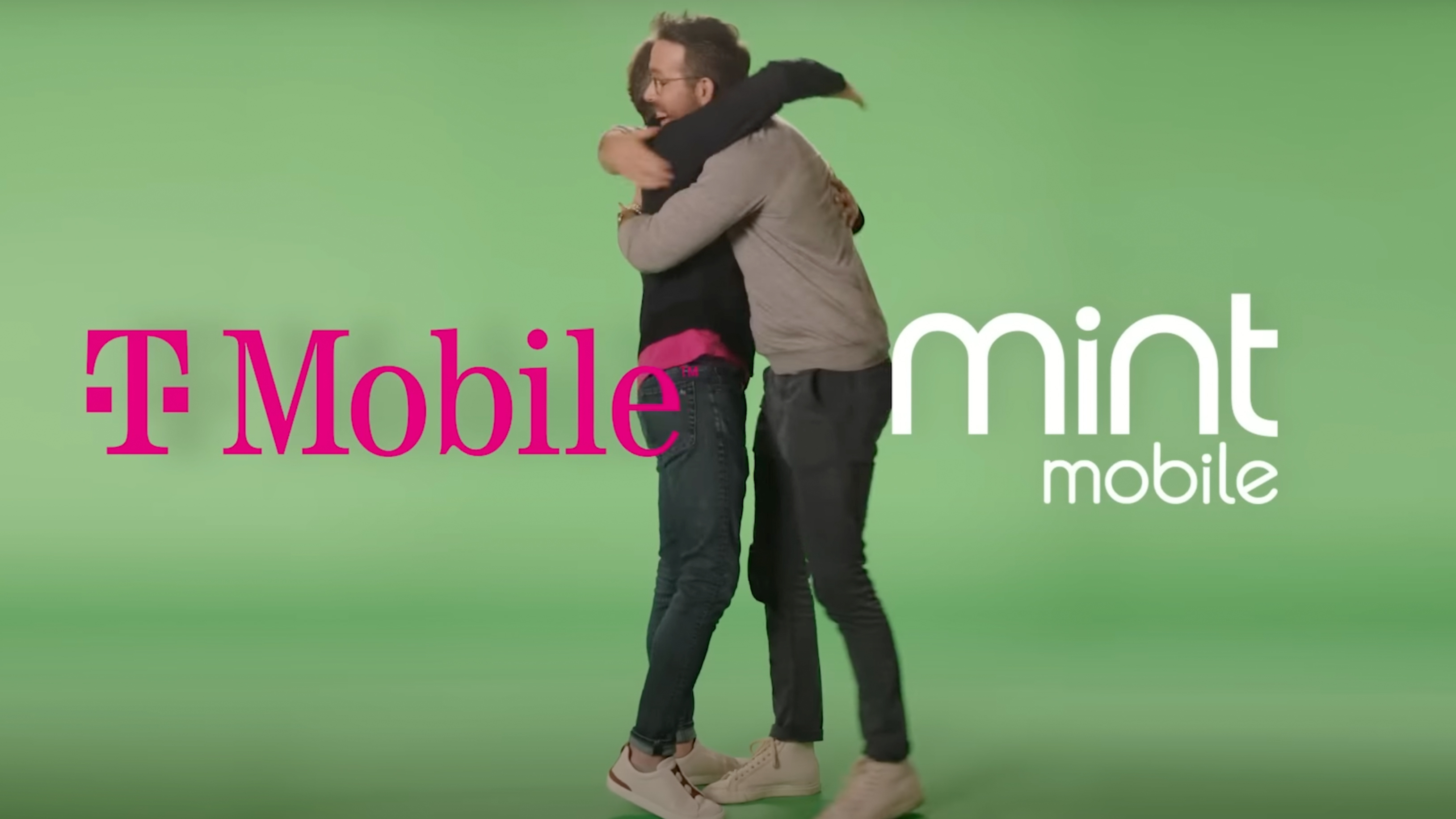 Mint Mobile and T-Mobile buyout announcement hug video screen grab