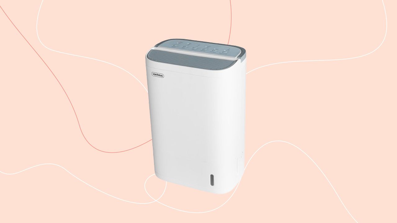 VonHaus dehumidifier on pink background