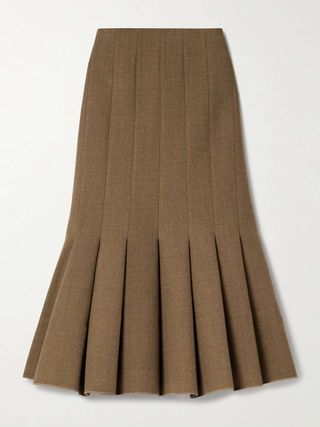 Pleated Wool-Twill Midi Skirt