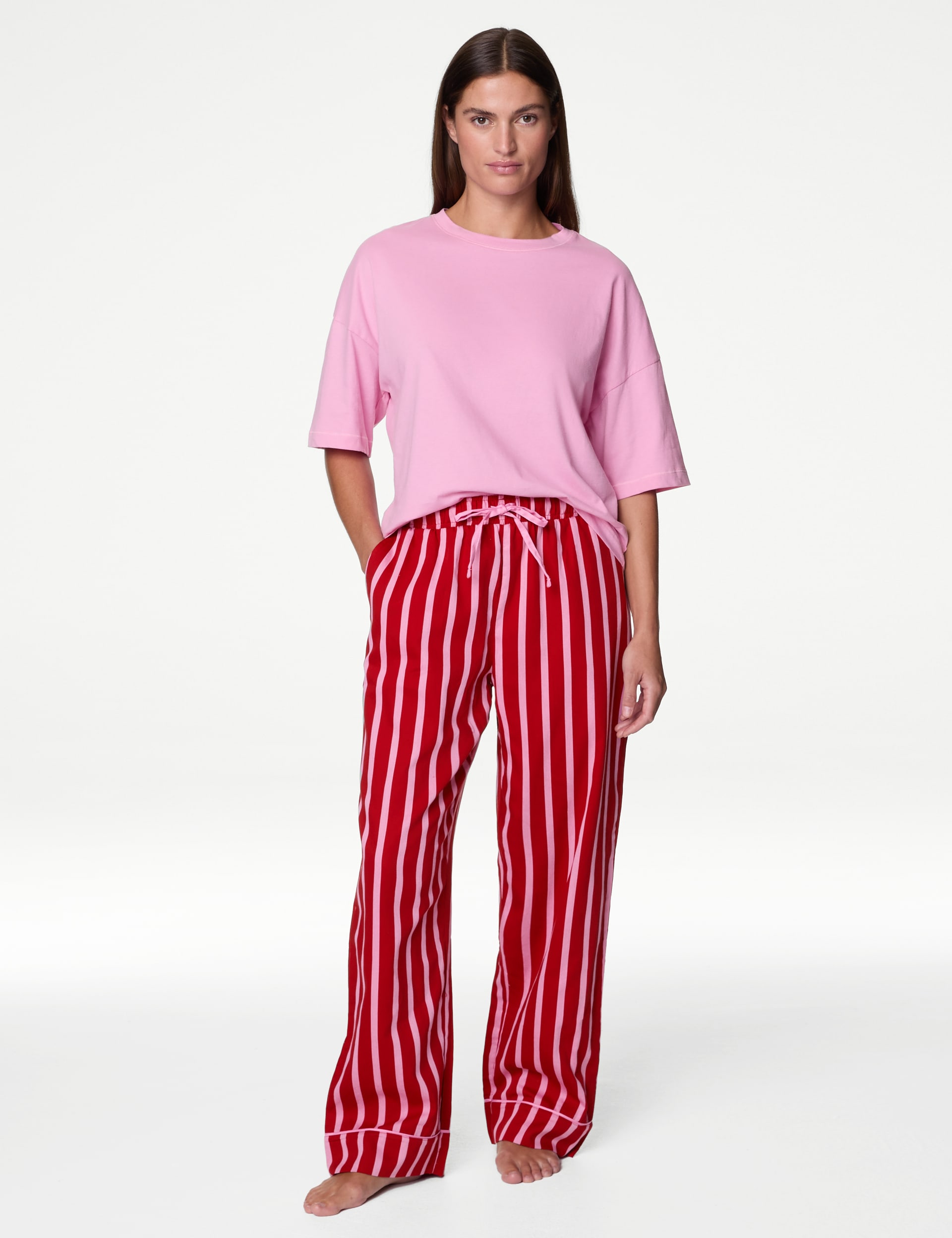 Women's Candy Striped Family Christmas Pyjama Set With Eye Mask