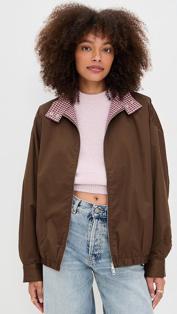 Pixie Market Plaid Contrast Bomber Jacket