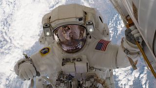 NASA astronaut Mark Vande Hei seen during a spacewalk conducted in 2017.
