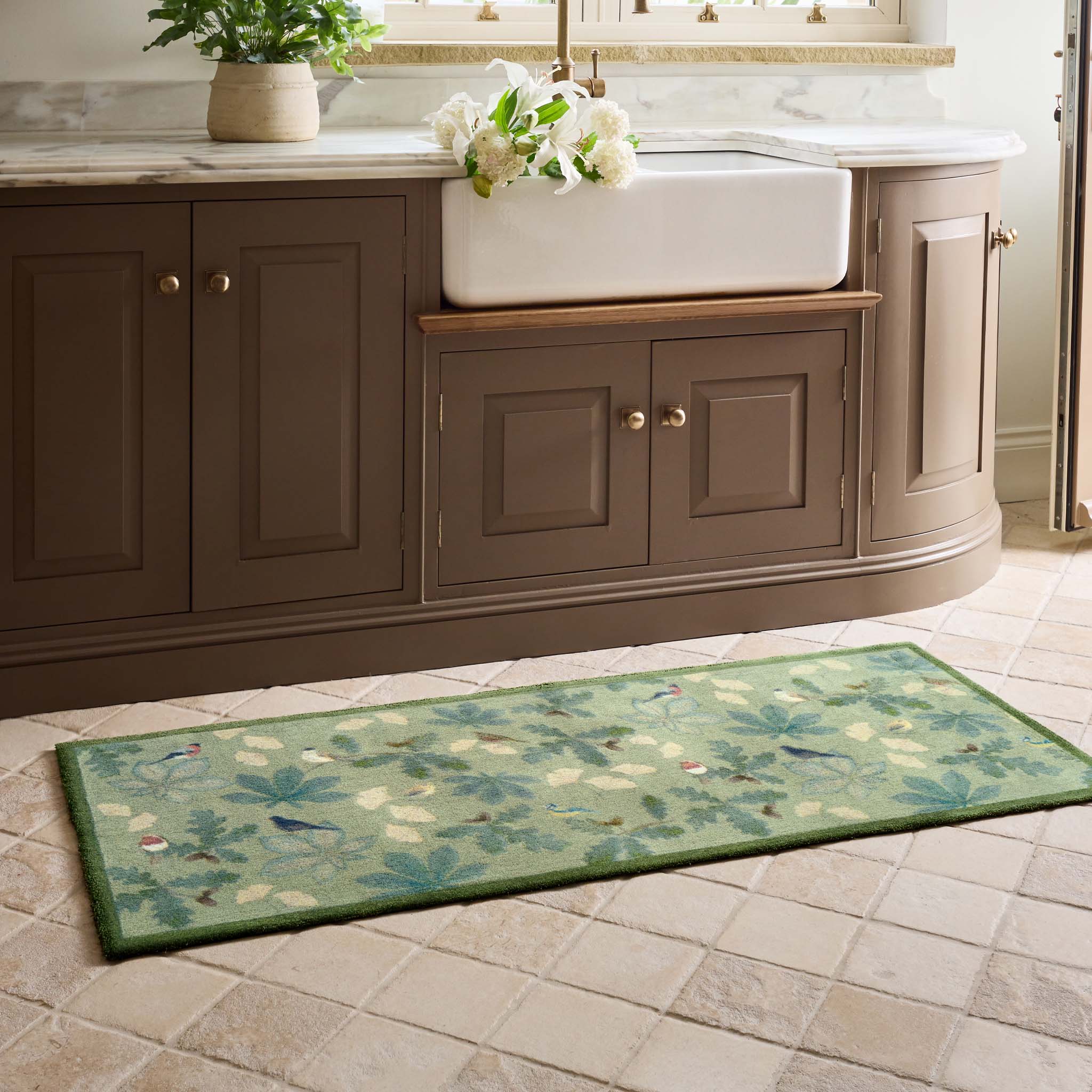 Aura Orchard Birds Green Washable Runner
