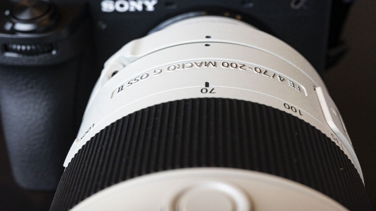 Close up of Sony FE 70-200mm F4 Macro G OSS II lens zoom ring
