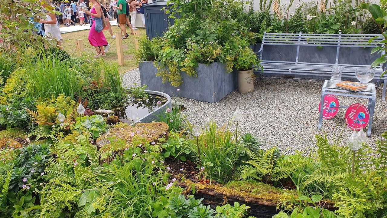 An example of hugelkultur used in Zoe Claymore&#039;s Renter&#039;s Retreat garden at the Hampton Court Palace Gardens Festival 2023