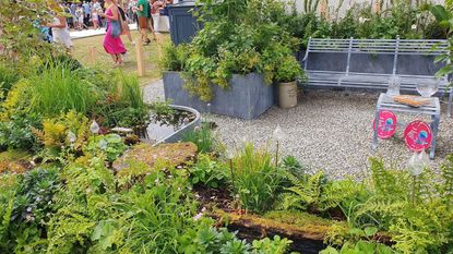 An example of hugelkultur used in Zoe Claymore's Renter's Retreat garden at the Hampton Court Palace Gardens Festival 2023