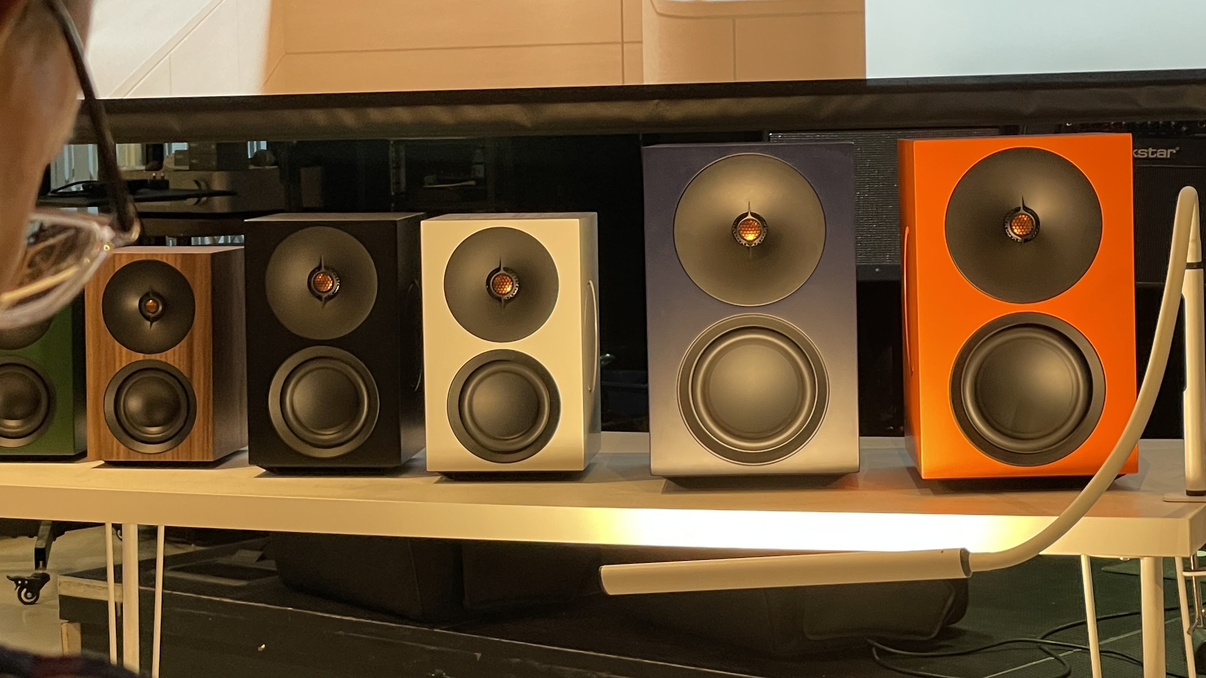 Cambridge's L/R Series in various colors, at Cambridge Audio's Melomania HQ in London, UK