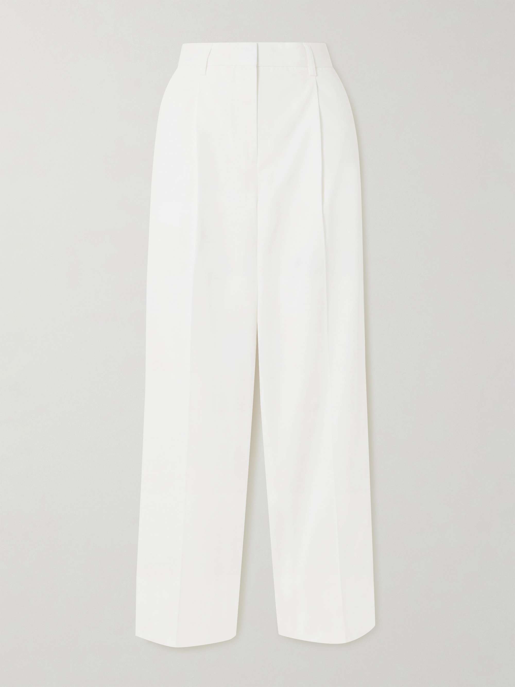 Pleated Cotton Wide-Leg Pants