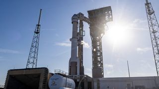Boeing's Starliner capsule sits atop its United Launch Alliance Atlas V rocket ahead of the planned launch of the Crew Flight Test astronaut mission.