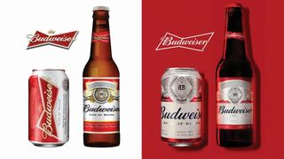 Budweiser can and bottle before and after the rebrand