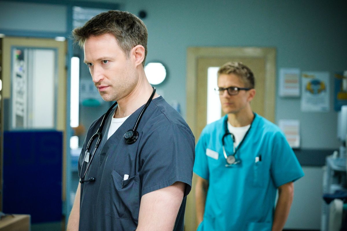 Casualty anniversary special. Richard Winsor returns as Cal to warn brother Ethan Hardy!