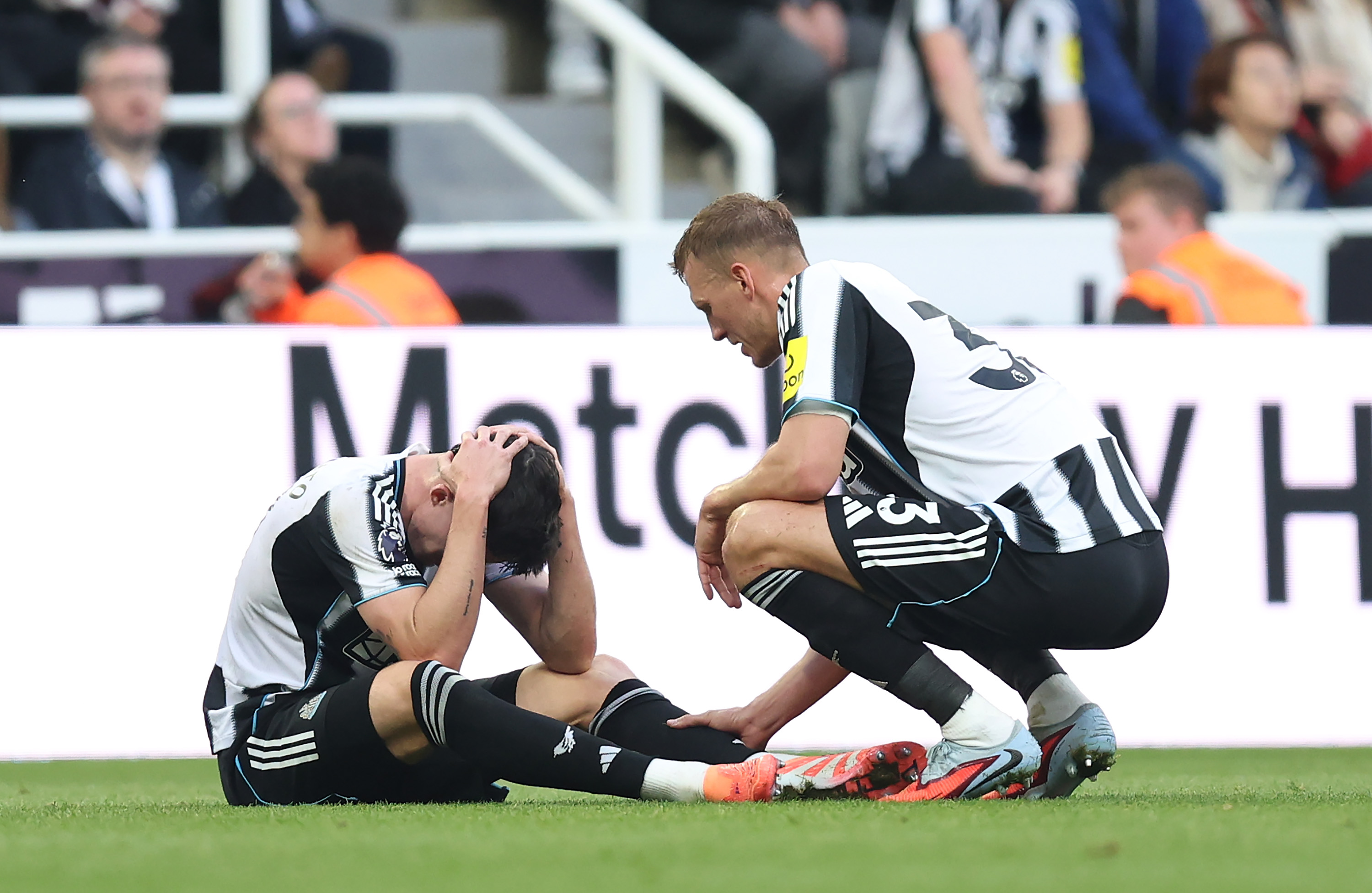 Tino Livramento is stretchered from the field