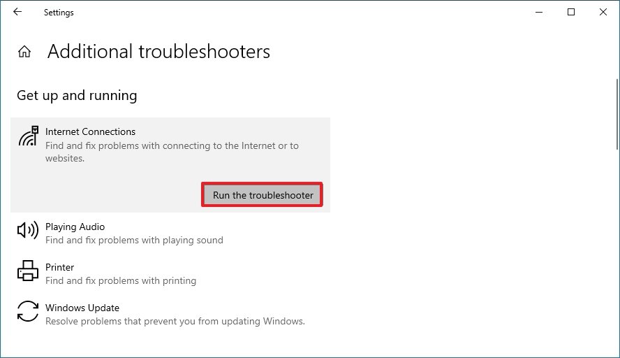 Internet Connections Troubleshooter