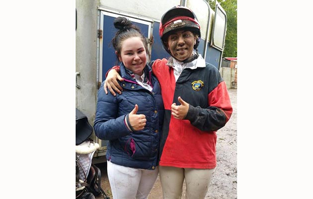 &ldquo;This is me (right) with fellow Pony Clubber, Annie. I was competing at a Pony Club one-day event. It was a very, very wet day. My cross-country-hungry pony began galloping down a hill towards a fence and I ended up landing face first into the mud. We were both fine and shamefully waddled back to the horsebox!&rdquo; &mdash; Cleo Murphy
