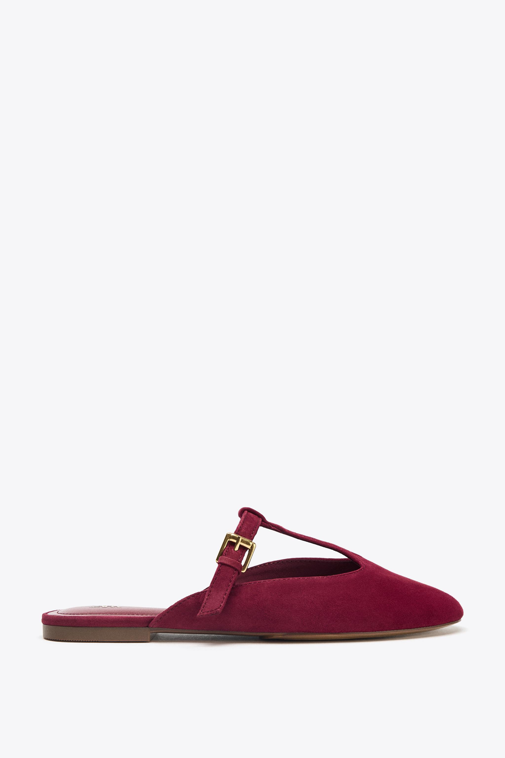 Split Suede Slingback Shoes With Strap