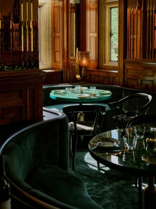 malachite table details Estelle Manor's Billiards Room