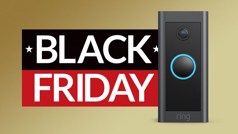 Ring Video Doorbell Wired on brown background with sign saying Black Friday deals