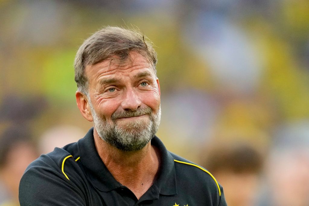 DORTMUND, GERMANY - SEPTEMBER 7: Jürgen Klopp laughs during the Bourssia Dortmund Hosts Farewell Match For Lukasz Piszczek and Jakub Blaszczykowski at Signal Iduna Park on September 7, 2024 in Dortmund, Germany. (Photo by Alex Gottschalk/DeFodi Images/DeFodi via Getty Images)