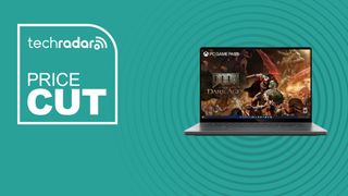 The ASUS ROG Zephyrus G16 gaming laptop on a blue background with text saying Price Cut.