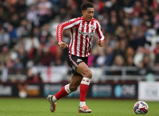 Jobe Bellingham plays during the Sky Bet Championship match between Sunderland and Oxford United at the Stadium Of Light in Sunderland, England, on October 26, 2024. (Photo by MI News/NurPhoto via Getty Images)