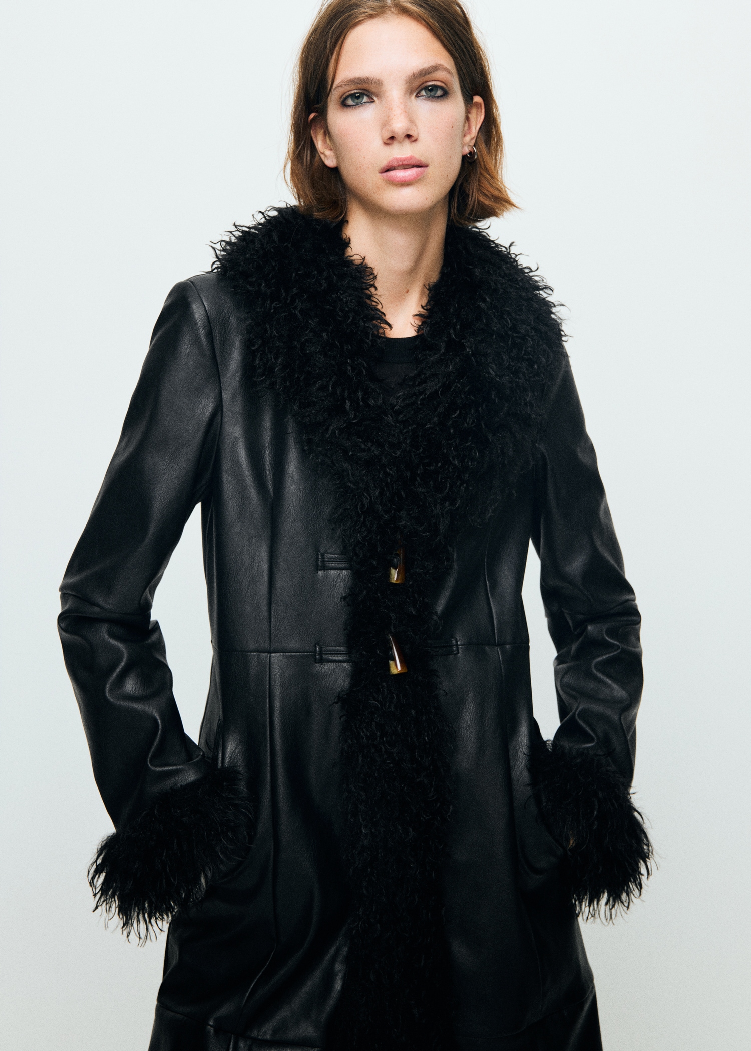 Faux-Leather Coat With Fur Trim - Women | Mango Usa