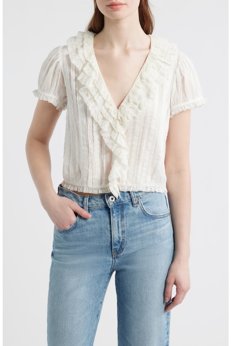 Bernadette Pleated Lace Ruffle Trim Top