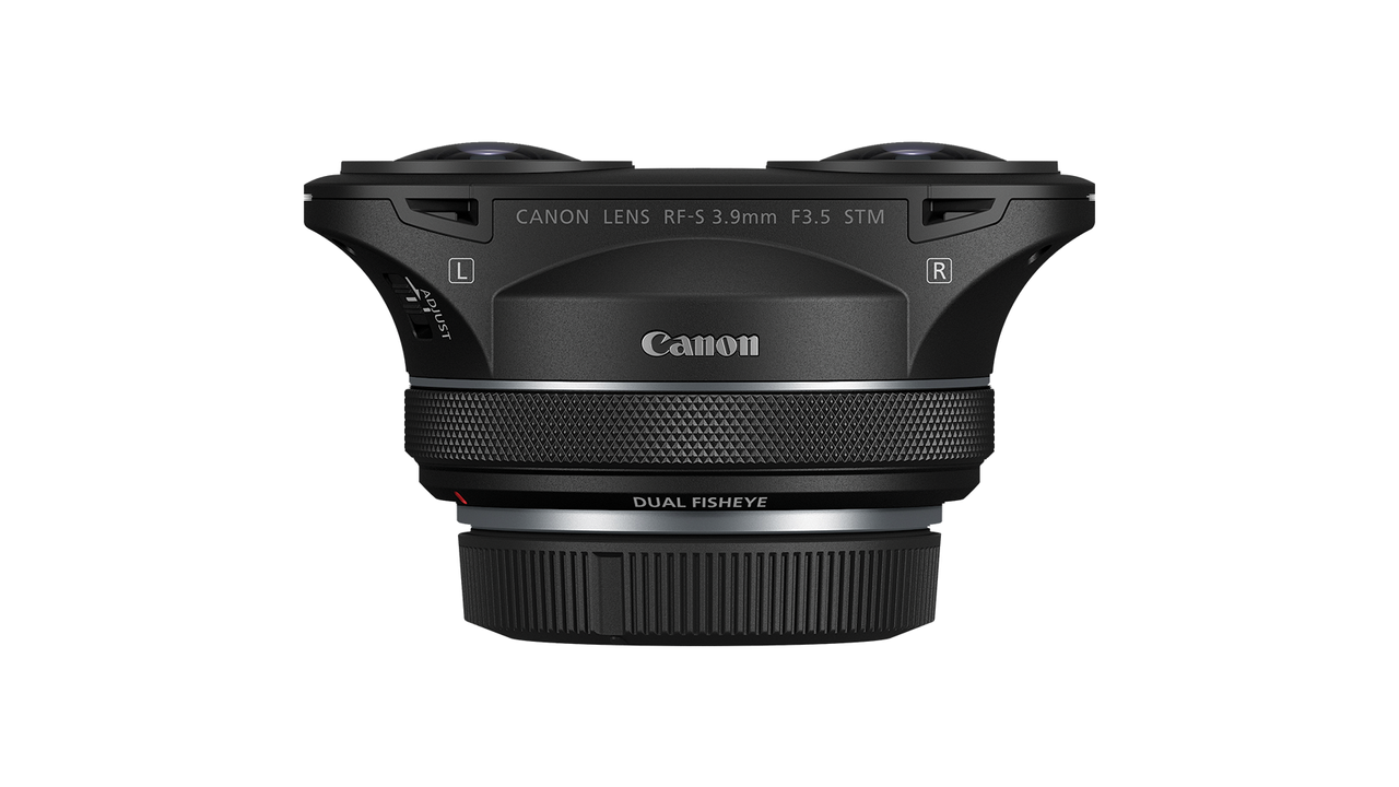 Canon RF-S 3.9mm f/3.5 STM Dual Fisheye against a white background