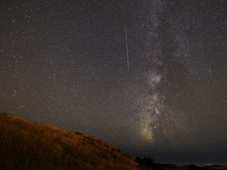 Night sky watcher Vaibhav Tripathi took this photo of a Perseid meteor from the Santa Cruz Mountains near Palo Alto, Calif. on August 12, 2012.