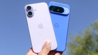 iPhone 17 vs Pixel 10 held in the hand.