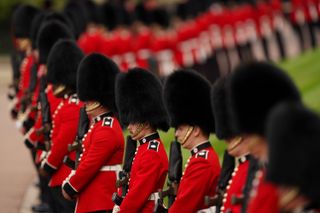 a close up of Grenadier guards in uniform
