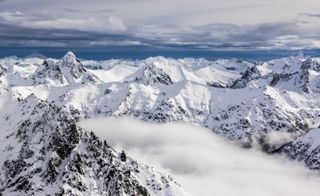 The view from the top of a snow-covered Cerro Catedral near Bariloche, Argentina