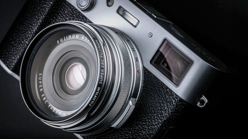 Close-up of lens of the Fujifilm X100VI camera